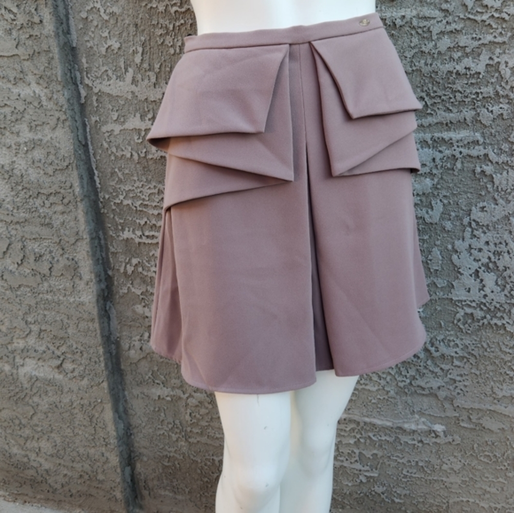 ELISABETTA FRANCHI Pleated Antique‎ Rose Crepe Mini Skirt
